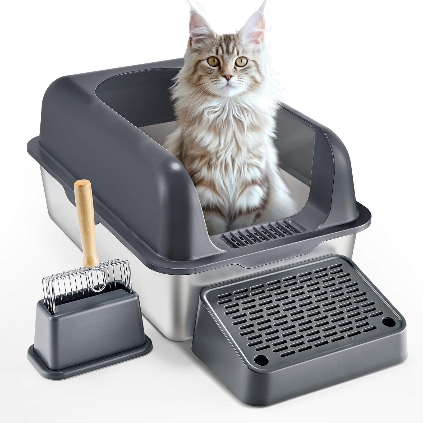 Deep Cat Litter Box With Odor Control And Filtering Foot Board_voghion.com